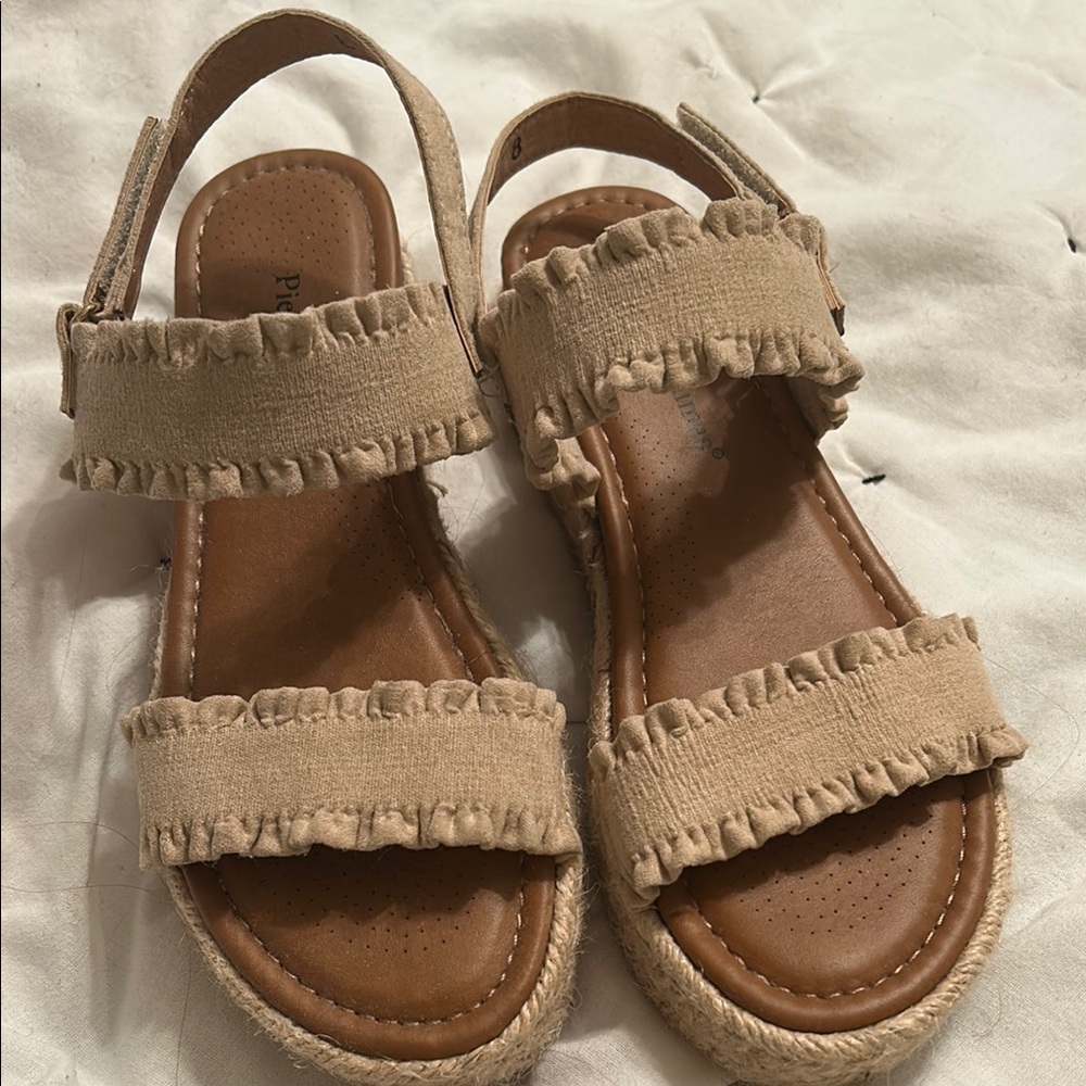 Pierre Dumas Tan Sandals with Fringe Detail